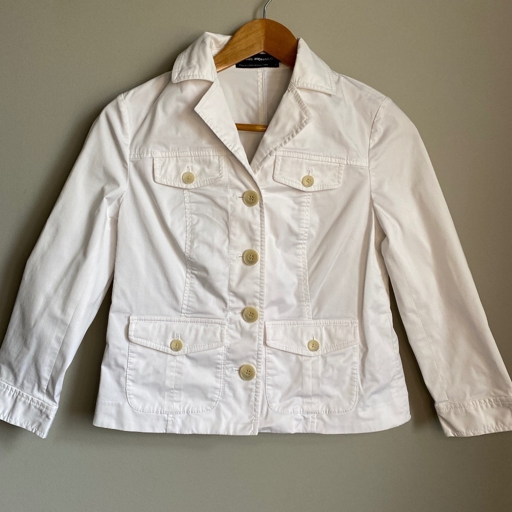 Club Monaco Women's White Front Button Cropped Light Cotton Jacket Size‎ 6